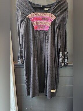 Odd Molly Boho Black Eyelet dress with Smocking and Embroidery